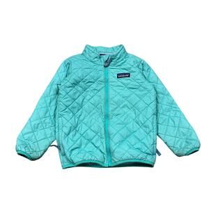 Patagonia Kids Nano Puff Full Zip Quilted Jacket - Light Blue/Green